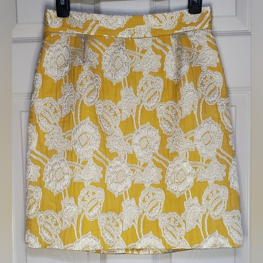 Kate Spade Size 2 Skirt The Rules Yellow Jacquard Pre-owned